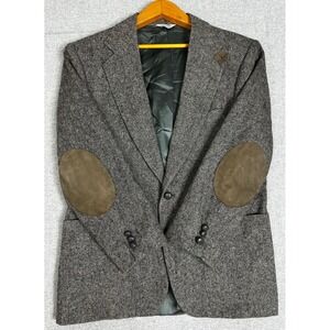 VTG Tweed Blazer 40S Gray Wool Elbow Patch Loop Collar Donegal Sport USA Made